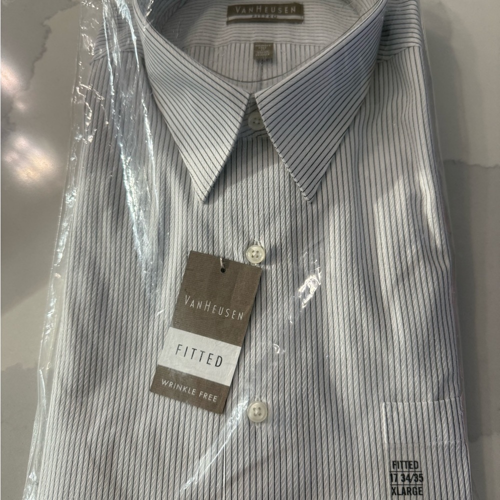 Van Heusen Men's White and Black Striped Dress Shirt